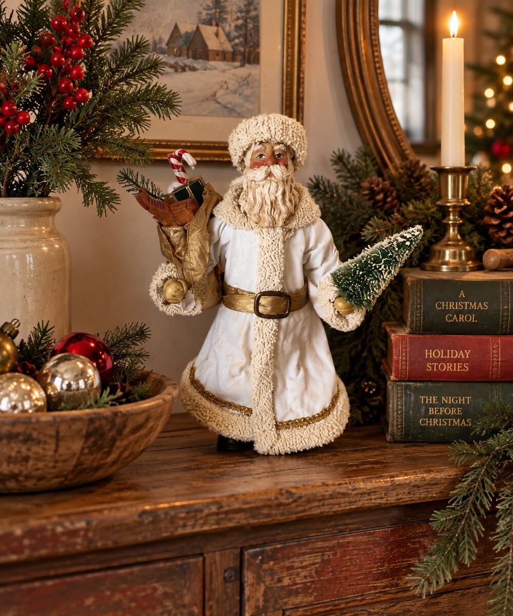 Clothtique Possible Dreams Santa White and Gold Christmas Figure